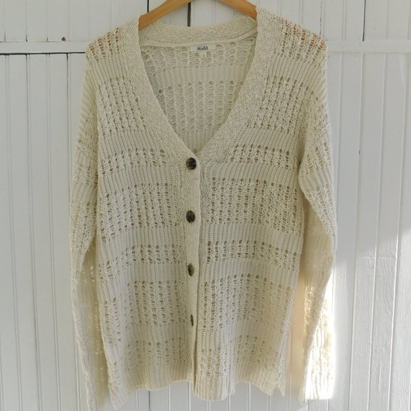 Bohemian Cream Tortoise Button Open Knit Cardigan - Picture 1 of 15